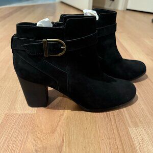 Cole Haan Women's Cassidy Strap Bootie Ankle Boot Shoes Black Nubuck SZ 9